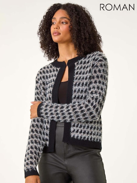Roman Black Textured Fluffy Knit Cardigan (AU0867) | £42