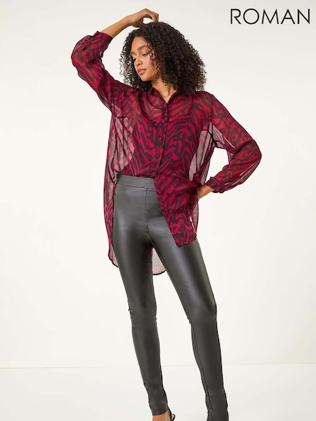 Roman Red Collared Animal Print Blouse (AU0872) | £38