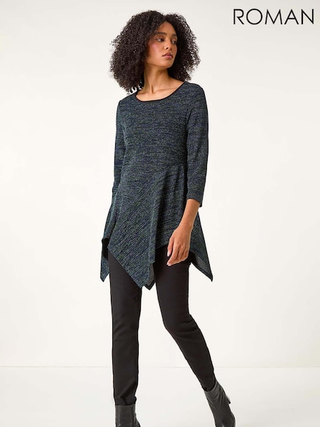 Roman Blue Glitter Hanky Hem Tunic Stretch Top (AU0878) | £35