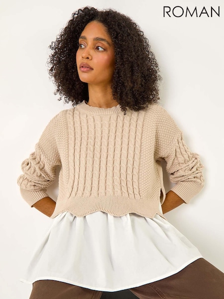 Roman Natural 2 in 1 Contrast Cable Knit Jumper (AU0880) | £45