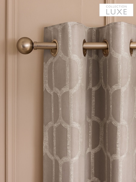 Natural/Champagne Collection Luxe Evie Geometric Jacquard Eyelet Lined Curtains (AU0897) | £100 - £215