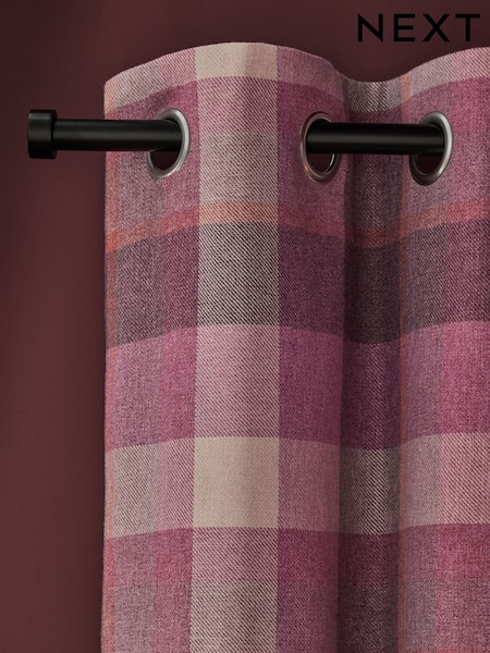 Berry Pink Brushed Check Eyelet Eyelet Curtains (AU0898) | £70 - £165