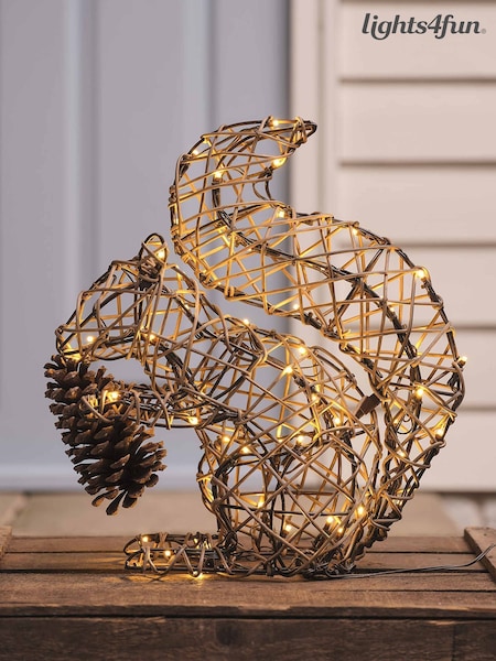 Lights4fun Sherwood Rattan Led Light Up Squirrel Figure Decoration
