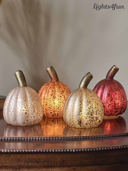 Lights4fun Set Of 4 Mini Glass Light Up Pumpkin Decorations