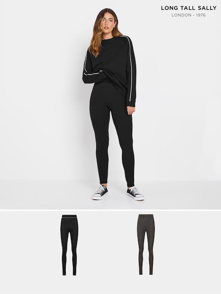 Long Tall Sally Black 100% Cotton Contrast Stitch Leggings 2 Pack (AU1027) | £38