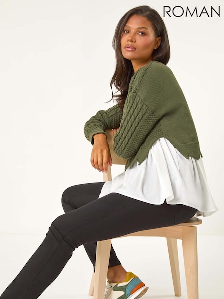 Roman Green 2 in 1 Contrast Cable Knit Jumper (AU1036) | £45