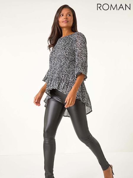 Roman Black Floral Print Pleated Tunic (AU1057) | £38