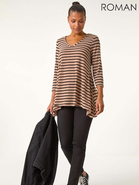 Roman Natural Stripe Swing Hem Tunic Top (AU1058) | £32