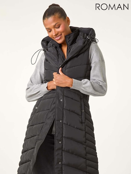 Roman Black Chevron Quilted Hooded Gilet (AU1064) | £75