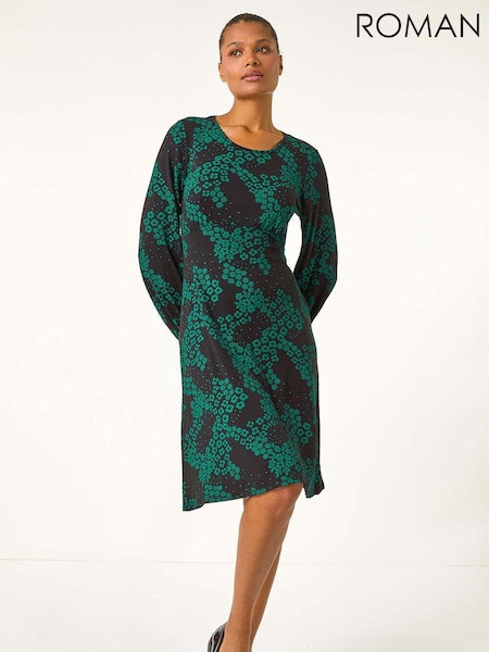 Roman Green Ditsy Floral Gathered Stretch Dress (AU1073) | £42