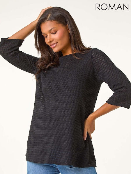 Roman Black Crochet Knit Tunic Top (AU1086) | £32