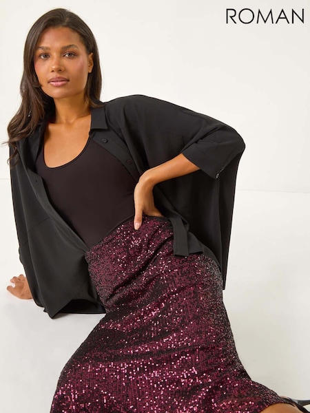 Roman Purple Fluted Hem Sequin Skirt (AU1090) | £45