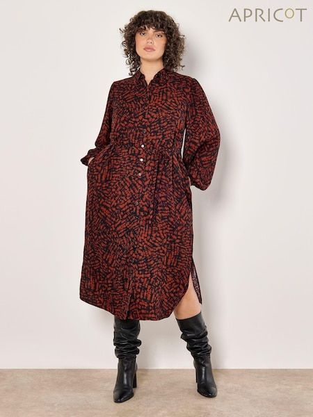 Apricot Red Texture Brushstroke Shirt Dress (AU1106) | £49