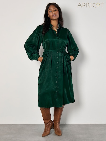 Apricot Green Longline Button Down Satin Dress (AU1116) | £46