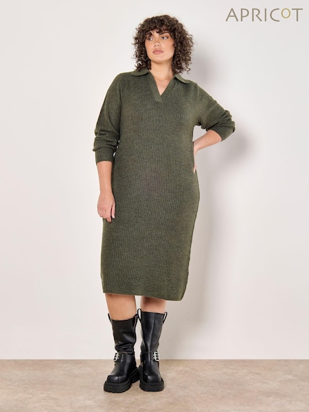 Apricot Green Open Neck Knitted Column Dress (AU1118) | £46