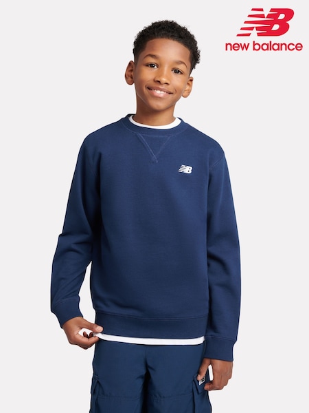 New Balance Navy Blue Kids French Terry Small Logo Crew 100% Cotton Sweater (AU1141) | £45 - £54