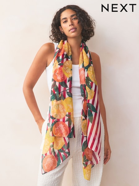 Stripes With Fruit Motif Lightweight Scarf (AU1184) | £14