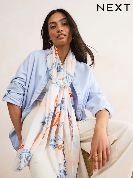 White Fish Motif Lightweight Scarf (AU1186) | £14