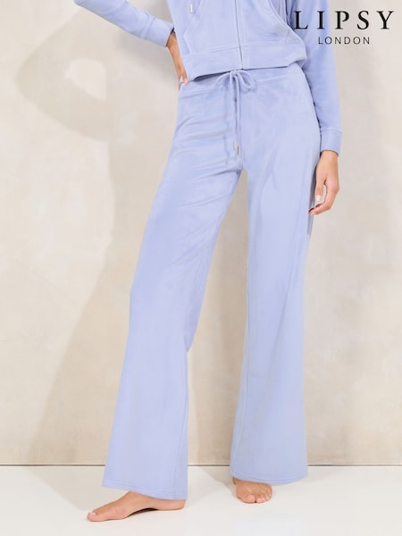 Blue Embroidered Velour Relaxed Wide Leg Joggers (AU1235) | £26