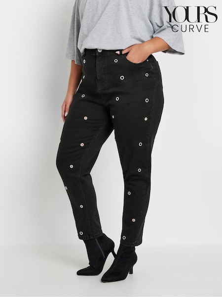 Yours Curve Black Mom Eyelet Detail Jeans (AU1560) | £37