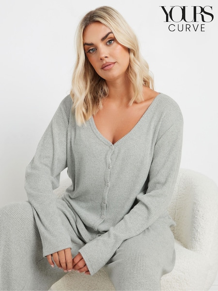 Yours Curve Grey Cropped Ribbed Cardigan (AU1593) | £23