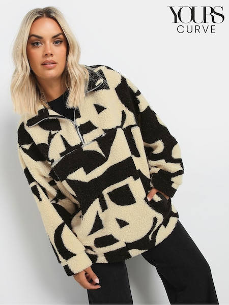 Yours Curve Black Oversized Limited Borg Half Zip Jacket (AU1618) | £34