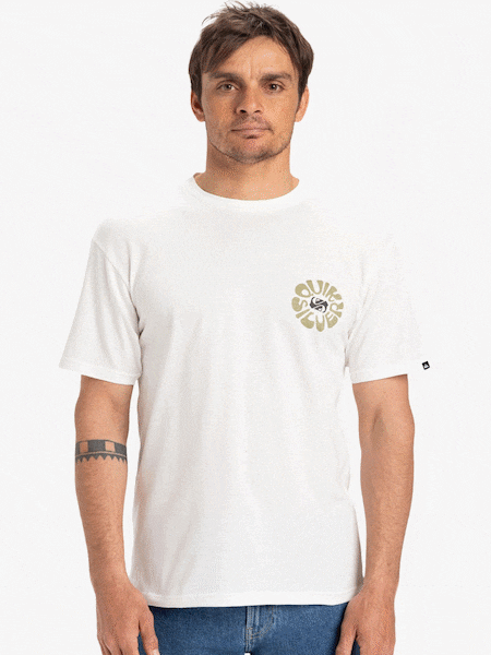 Quiksilver White Evo Roads End Short Sleeve 100% Organic Cotton Backprint Logo T-Shirt (AU1629) | £27