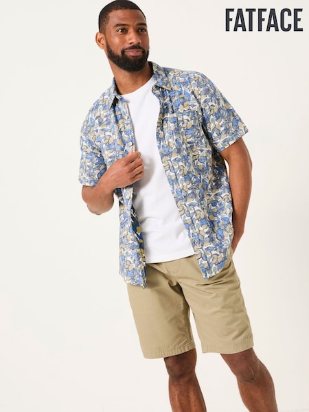 FatFace Blue Short Sleeve Leaves Print 100% Cotton Shirt (AU1670) | £44
