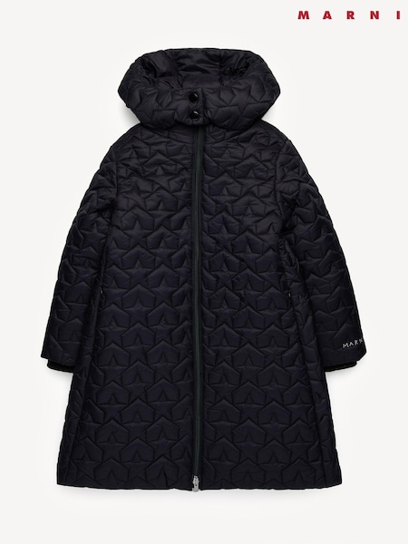 Marni Longline Hooded Puffer Black Coat (AU1677) | £324