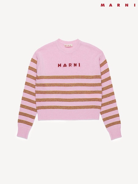 Marni Pink Stripe Long Sleeve Logo Knitted Jumper (AU1693) | £187