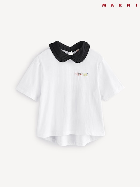 Marni Cropped Short Sleeve White T-Shirt With Collar Detail (AU1700) | £118