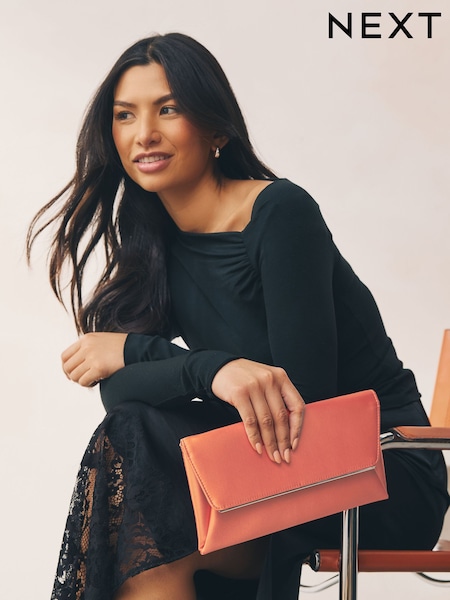 Orange Satin Clutch Bag (AU1739) | £18