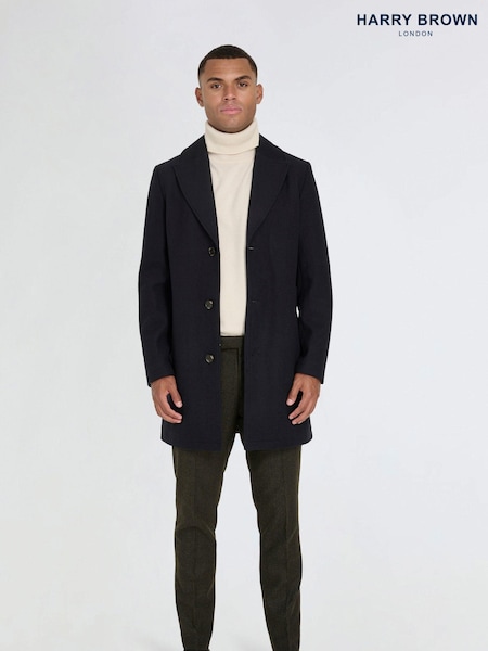 Harry Brown Blue Josh Wool Melton Overcoat (AU1745) | £179