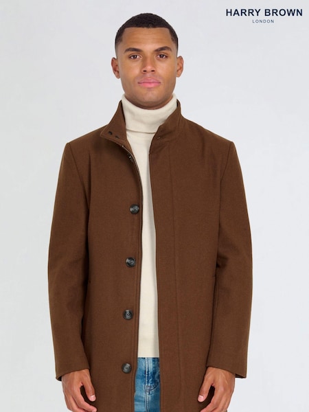 Harry Brown Brown George Wool Melton Coat with Funnel Neck (AU1751) | £179