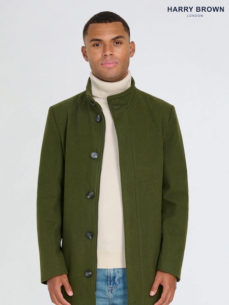 Harry Brown Green George Wool Melton Coat with Funnel Neck (AU1755) | £179