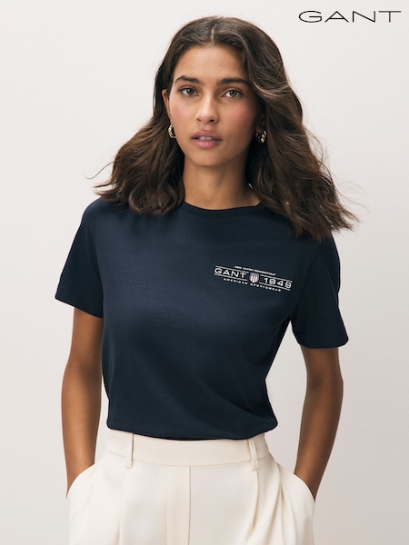 GANT Navy Regular-Fit Shield Short Sleeve T-Shirt (AU1787) | £35