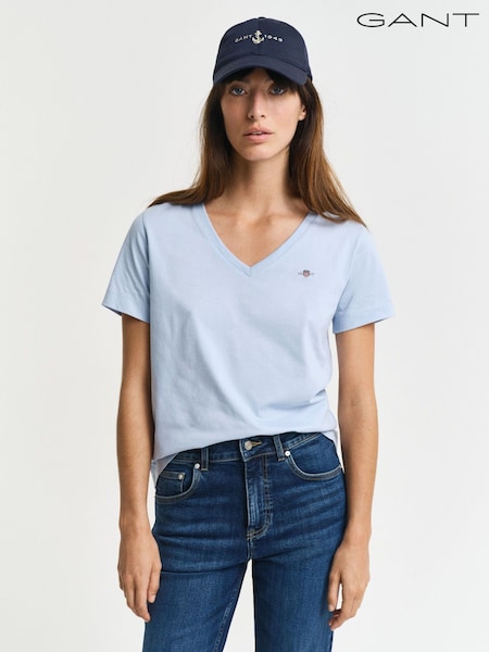 GANT Blue Regular-Fit Shield V-Neck 100% Cotton T-Shirt (AU1791) | £40