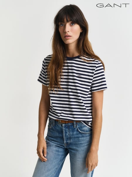 GANT Navy Regular-Fit Stripe Shield Short Sleeve T-Shirt (AU1798) | £45