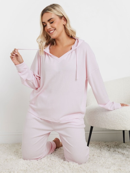 Yours Curve Pink Waffle Cropped Hoodie (AU1837) | £28