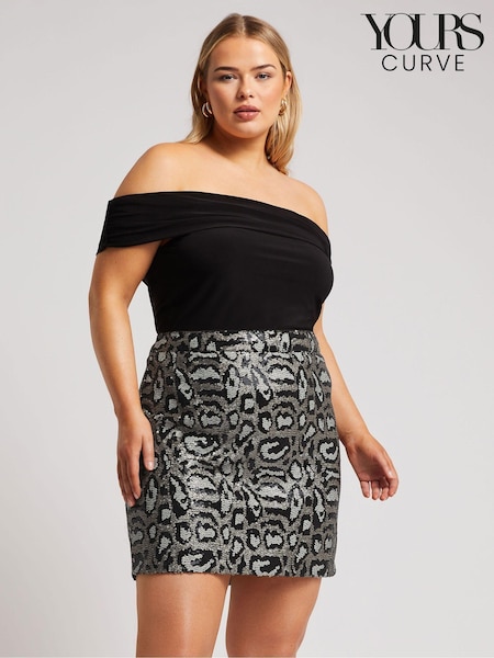 Yours Curve Gold London Animal Sequin Skirt (AU1848) | £53