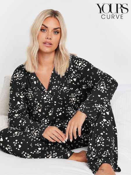 Yours Curve Black Heart Print Soft Touch Pyjama Set (AU1870) | £33