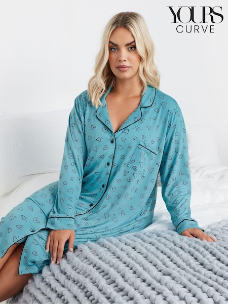 Yours Curve Blue Soft Touch Heart Nightshirt (AU1872) | £22