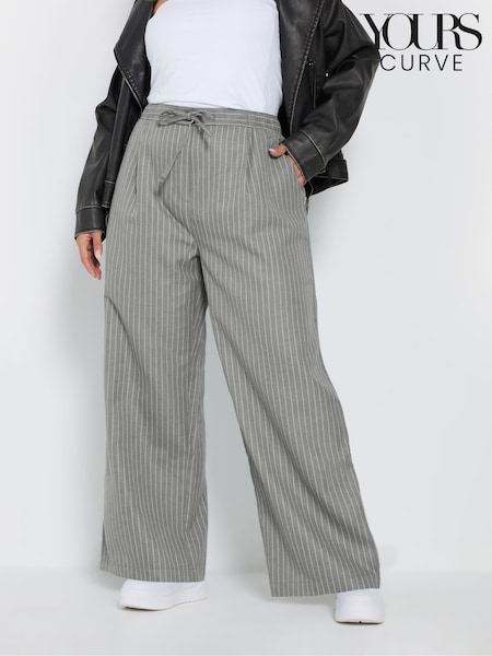 Yours Curve Grey Woven Pinstripe Wide Leg Trousers (AU1901) | £31