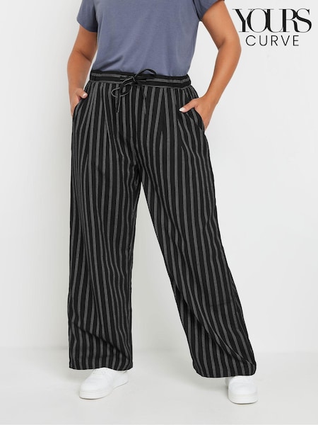 Yours Curve Black Woven Pinstripe Wide Leg Trousers (AU1917) | £31