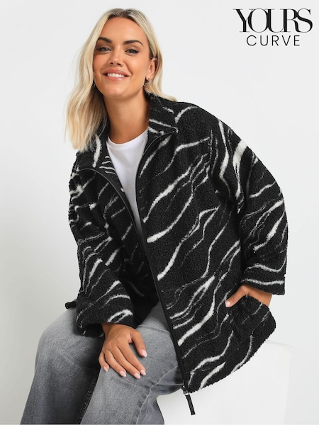 Yours Curve Black Zebra Borg Fleece Jacket (AU1924) | £31