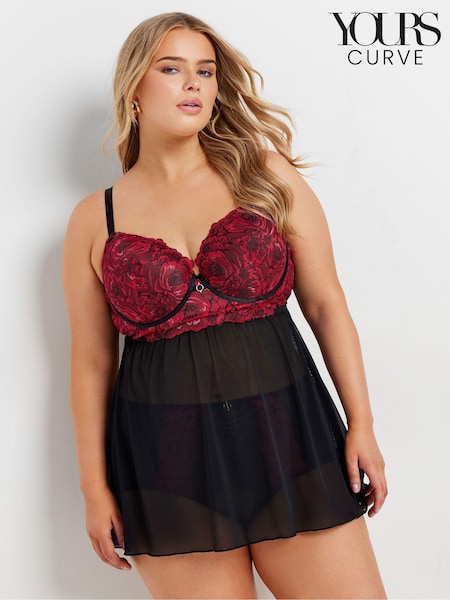 Yours Curve Red Floral Lace Padded Babydoll (AU1933) | £33