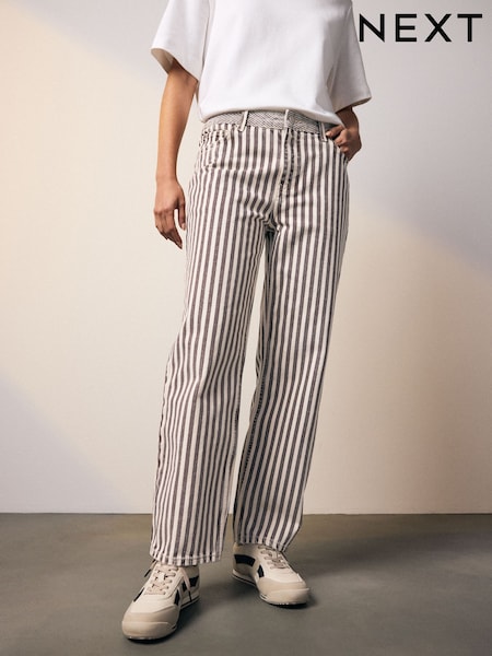 Neutral Stripe Straight Leg 100% Cotton Jeans (AU1936) | £45