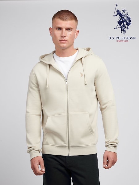U.S. Polo Assn. Cream Mens Classic Fit Double Horsemen Zip Hoodie (AU1968) | £70