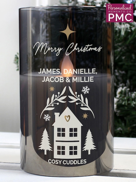 Personalised Christmas Smoked Glass LED Candle by PMC (AU1982) | £20