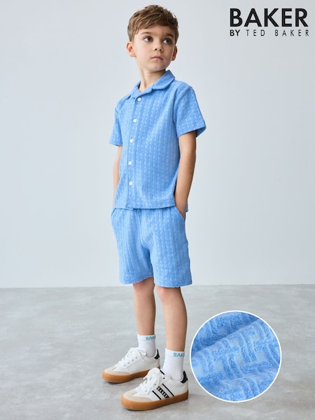 Baker by Ted Baker Blue Textured 100% Cotton Shirt And Shorts Set (AU1984) | £42 - £45